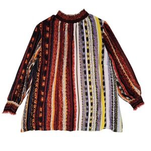 Fig and Flower Blouse Top 2X Women Southwestern Geometric Long Sleeve Mock Neck‎